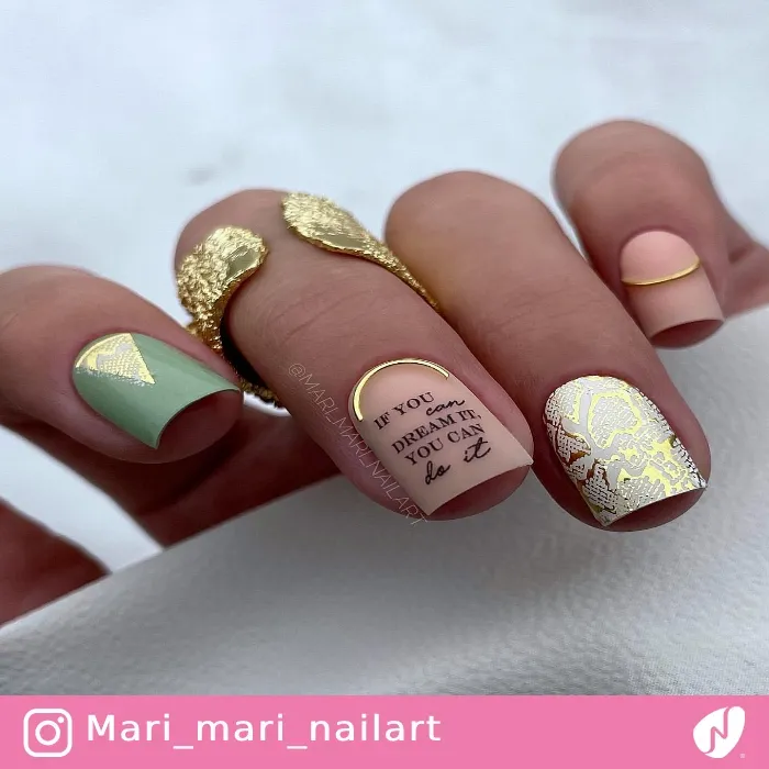 Gold Details on Laxury Mismatched Nails